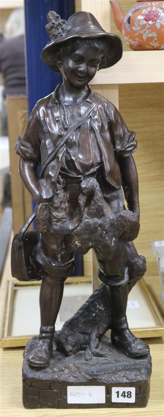 A bronze figure of a peasant boy, signed on base Auguste Moreau